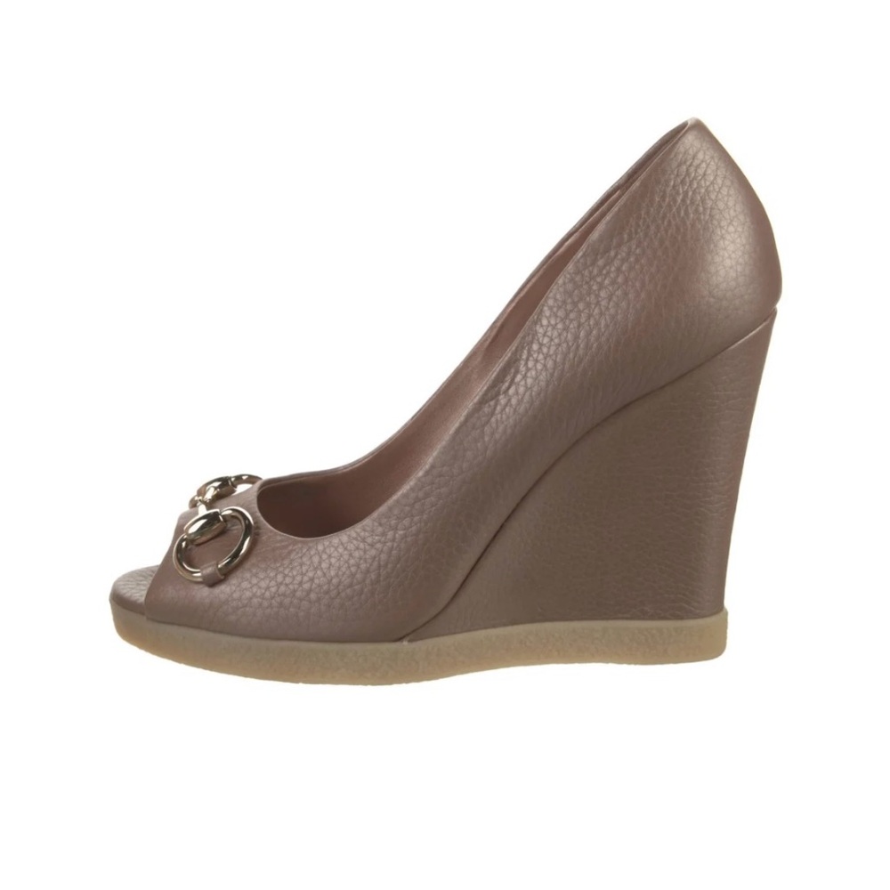 Gucci Taupe Wedge Peep-Toe Shoes